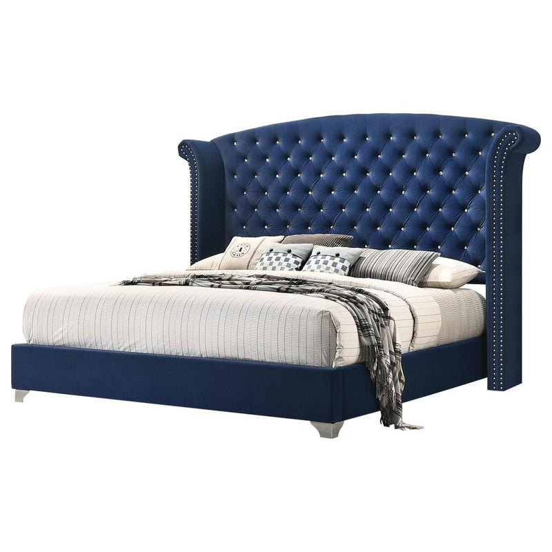 Melody California King, Eastren King, Queen Wingback Upholstered Bed Pacific Blue & Grey