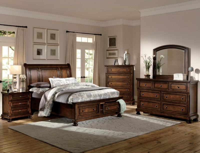 Cumberland King Sleigh Platform Bed with Footboard Storage in Brown Cherry 2159K-1EK*