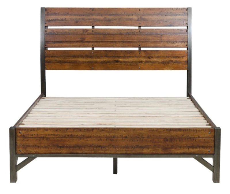 Holverson Queen Platform Bed in Rustic Brown & Gunmetal 1715-1*
