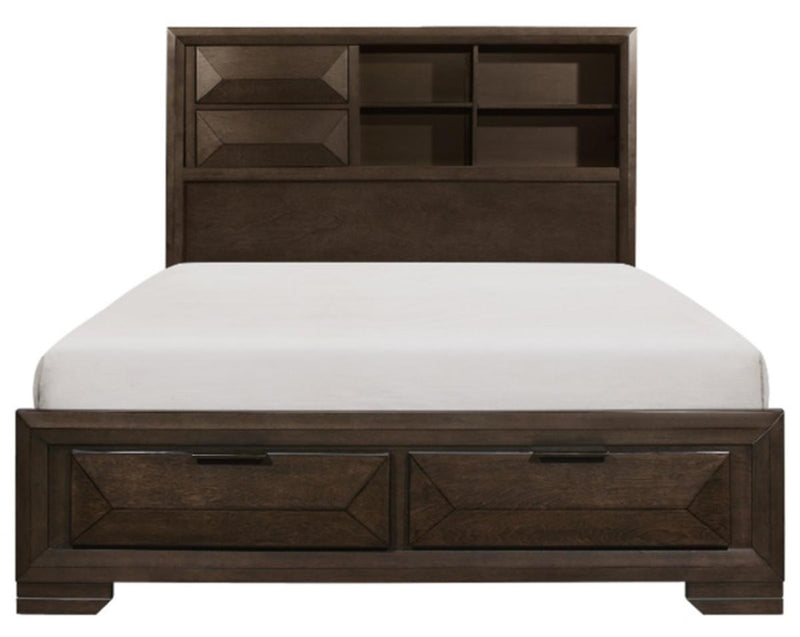 Chesky Queen Bookcase Bed with Footboard Storage in Warm Espresso 1753-1*